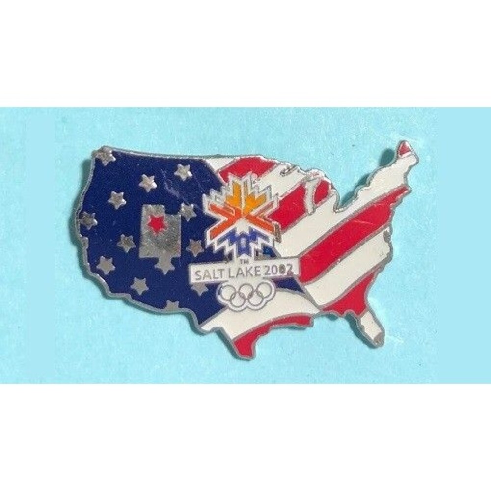 2002 Salt Lake City  Winter Olympics USA Red White & Blue Flag Logo Pin